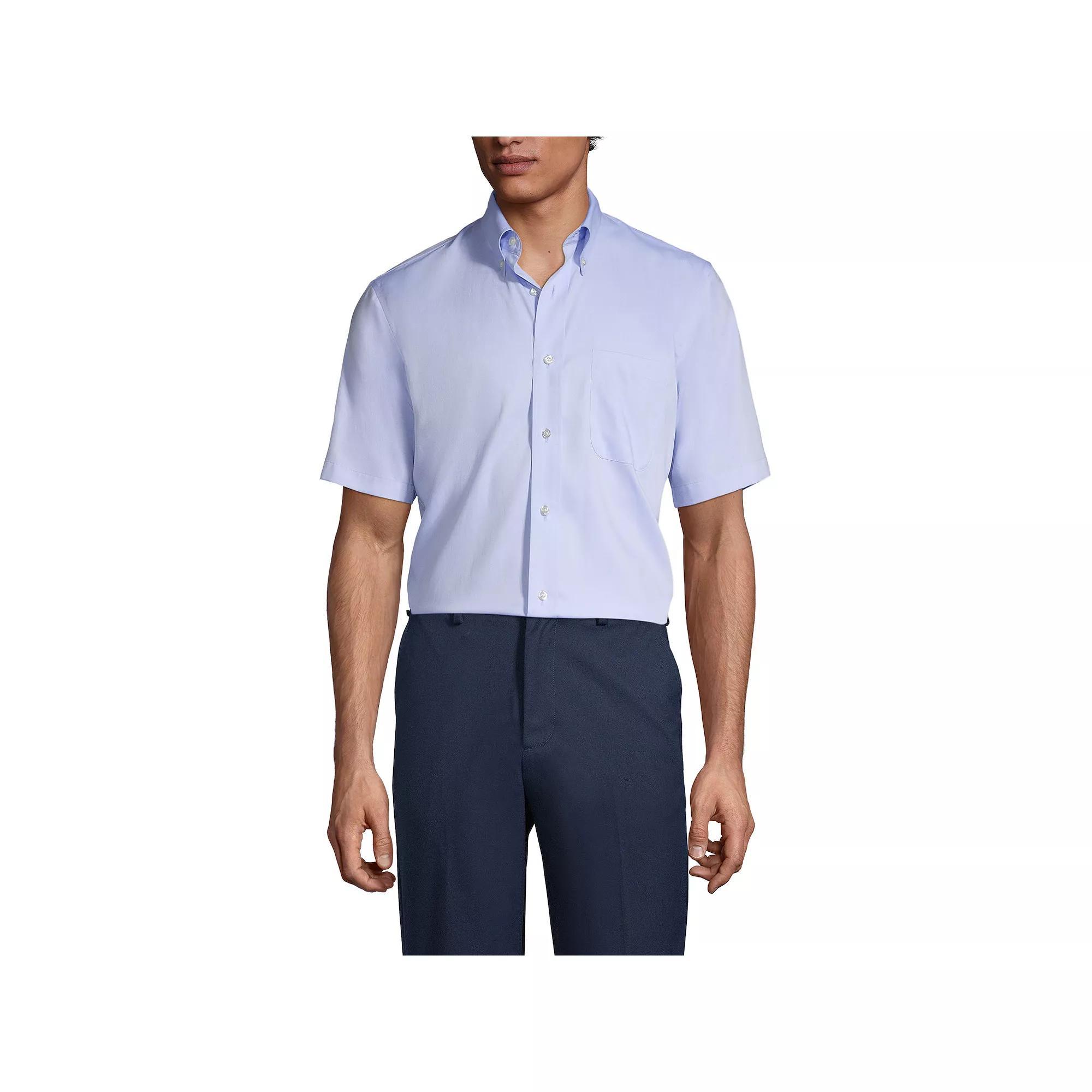Men's Lands' End School Uniform Short Sleeve No-Iron Pinpoint Dress Shirt, Size: XL, White Product Image