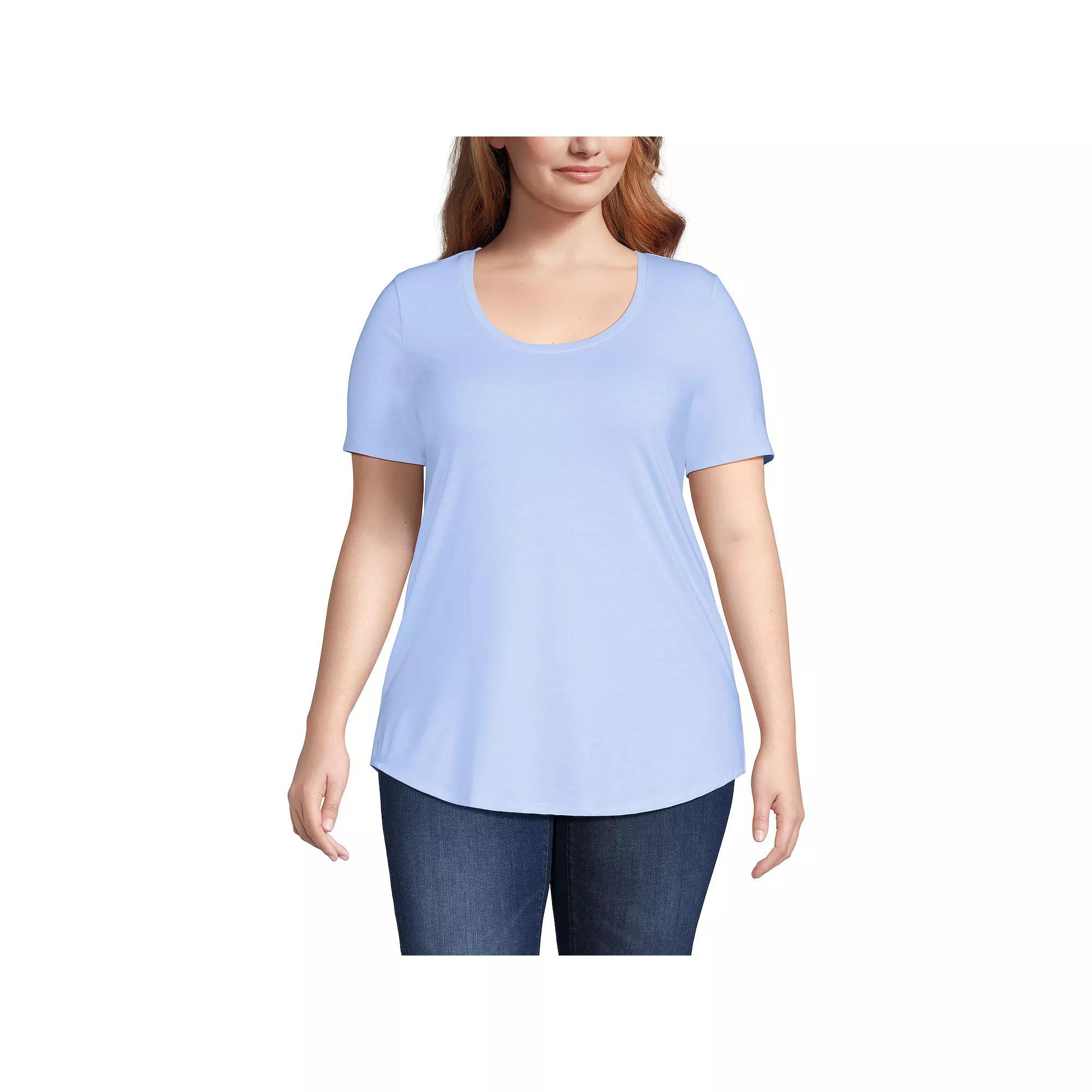 Plus Size Lands' End Short Sleeve Scoop Neck Tunic T-Shirt, Women's, Size: 1XL, Julep Pinstripe Product Image