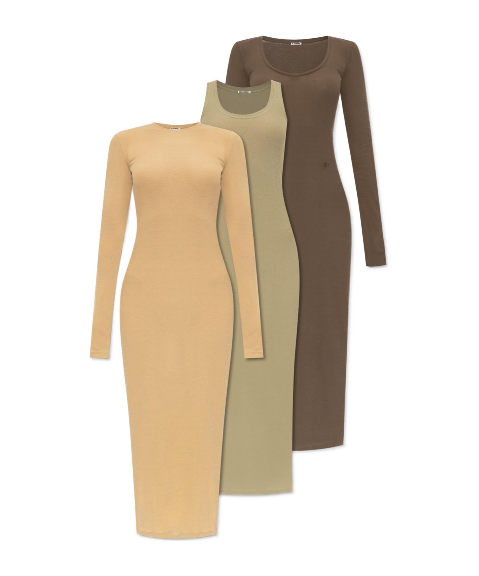 JIL SANDER Long Sleeved Crewnecck 3-pack Dress In Nude Product Image