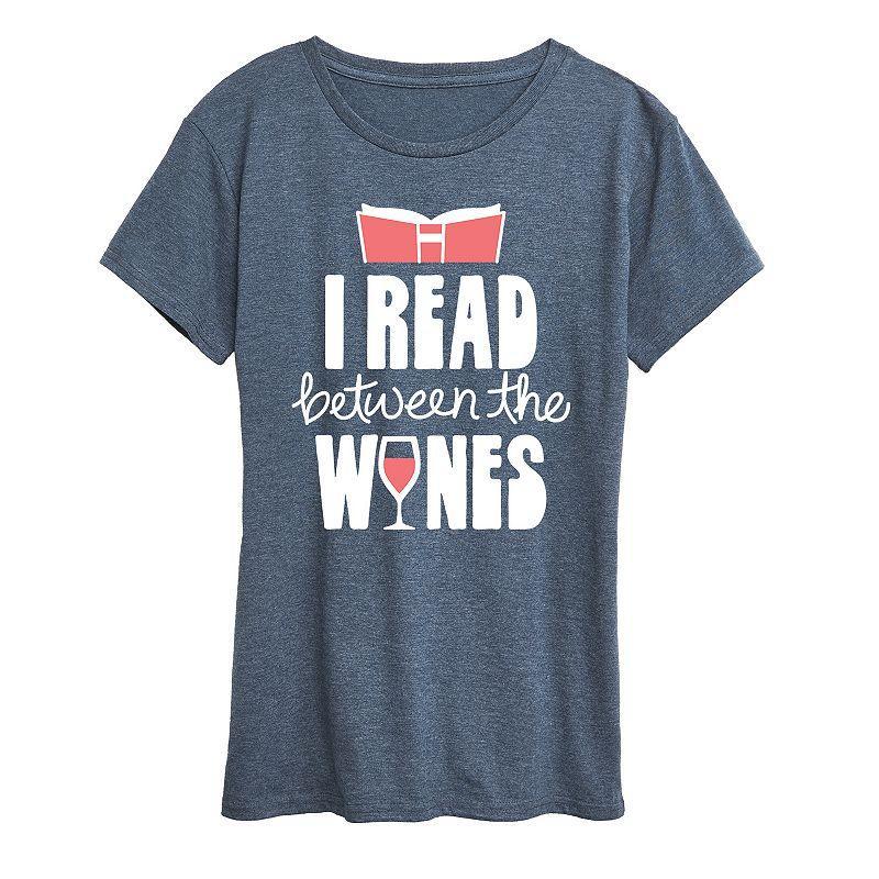 Womens I Read Between The Wines Graphic Tee, Girls Grey Blue Product Image
