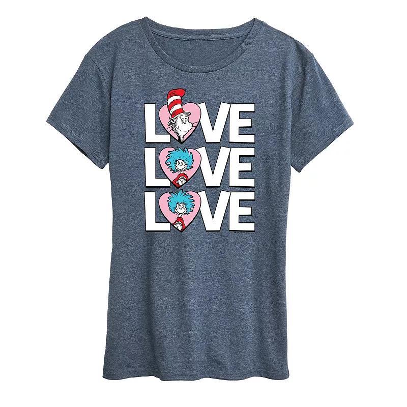Womens Dr. Seuss Love Stacked Graphic Tee Grey Dark Red Product Image