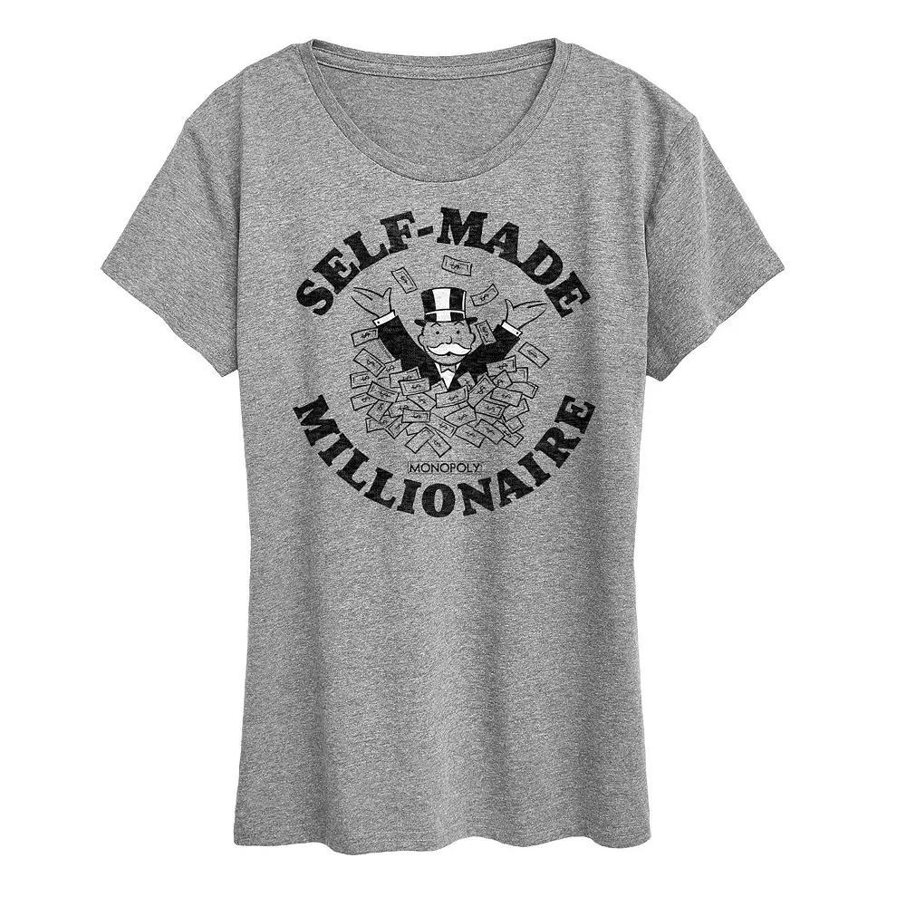Womens Monopoly Self Made Millionaire Graphic Tee Grey Gray Product Image