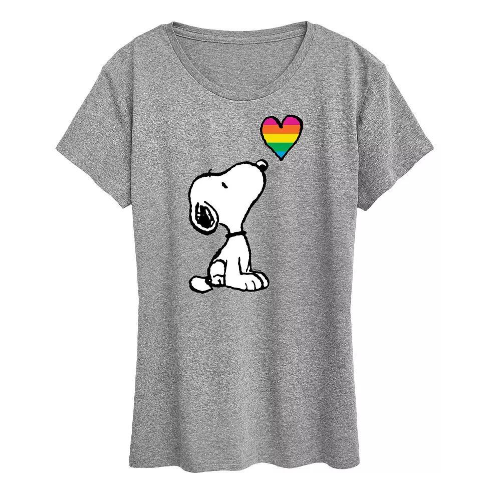 Womens Peanuts Snoopy Rainbow Heart Graphic Tee Product Image
