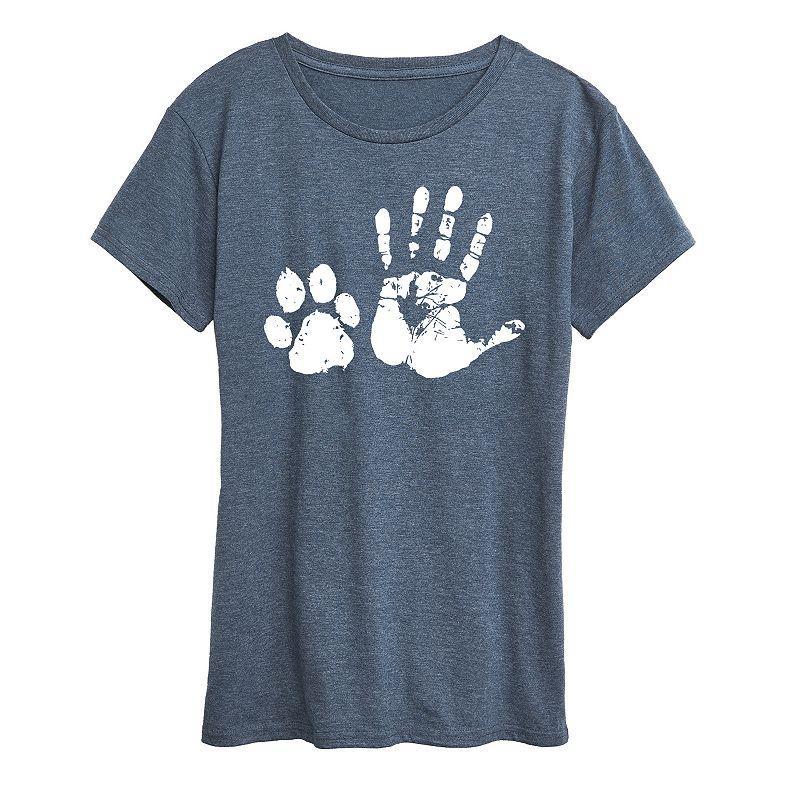 Womens Hand And Paw Print Graphic Tee, Girls Grey Red Product Image