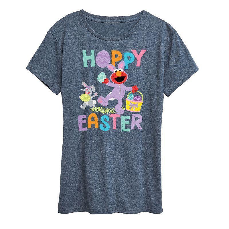 Women's Sesame Street Elmo Hoppy Easter Graphic Tee, Size: Large, Grey Blue Product Image