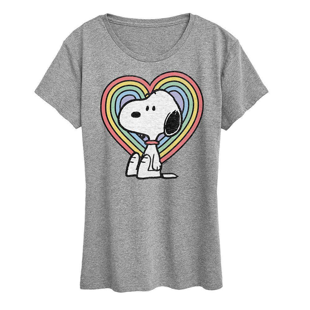 Womens Peanuts Snoopy Pastel Heart Graphic Tee, Girls Grey Royal Blue Product Image