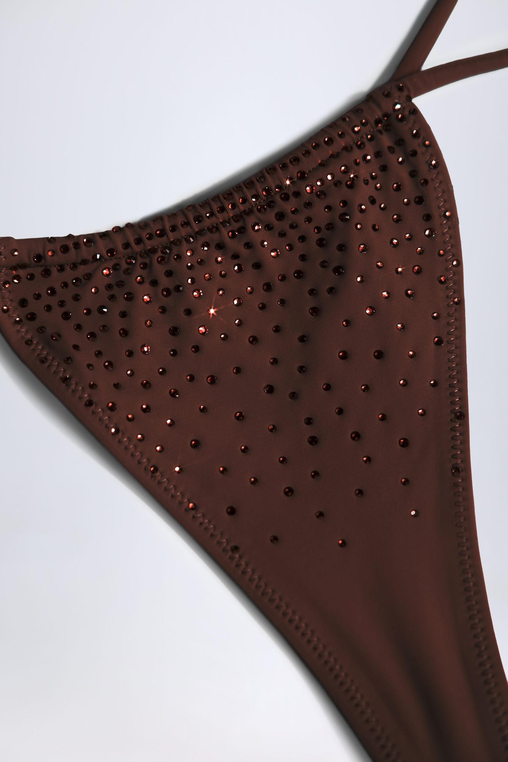 Embellished Triangle Bikini Top in Chocolate Brown Product Image