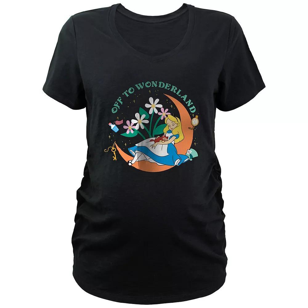 Disney's Alice In Wonderland Off To Wonderland Maternity V-Neck Graphic Tee, Women's, Size: Large-Mat, Black Product Image