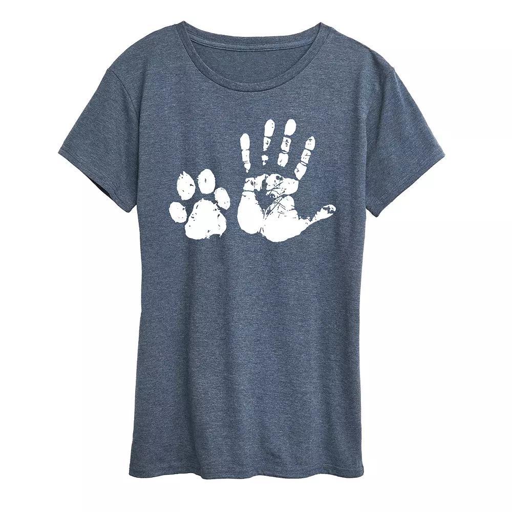 Womens Hand And Paw Print Graphic Tee, Girls Grey Red Product Image