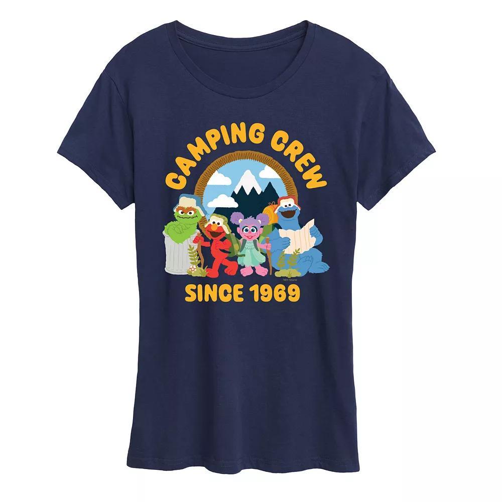 Womens Sesame Street Camping Crew 1969 Graphic Tee Grey Green Product Image