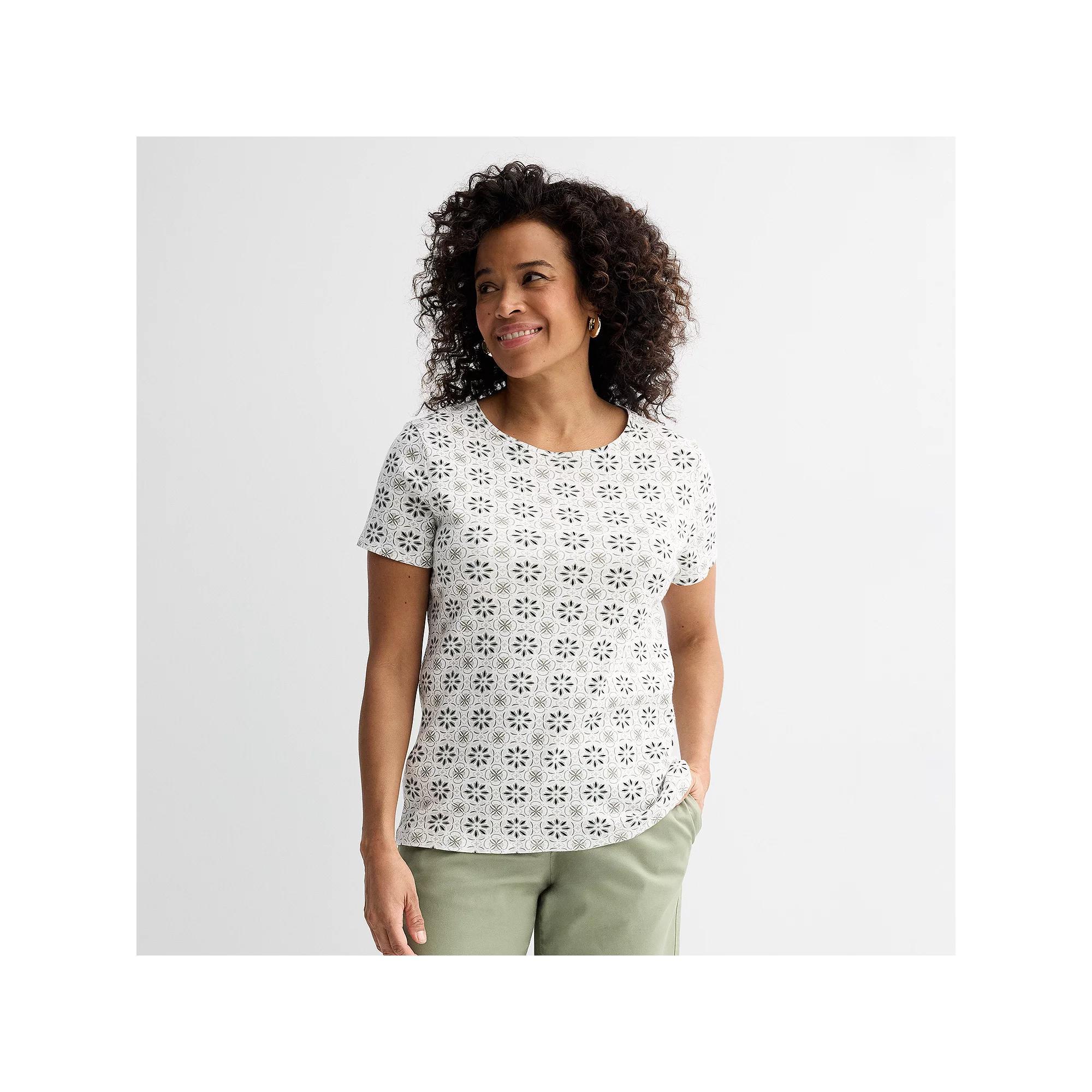 Women's Croft & Barrow® Essential Crewneck Tee, Size: Small, Beige Tile Block Product Image