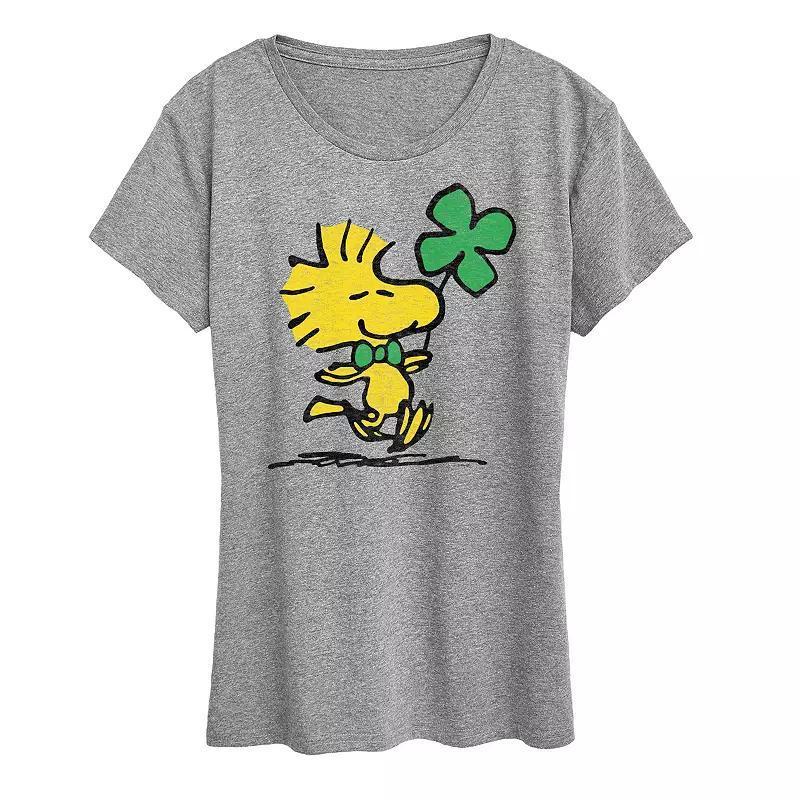 Women's Peanuts Woodstock Clover Graphic Tee, Size: Medium, Grey Green Product Image