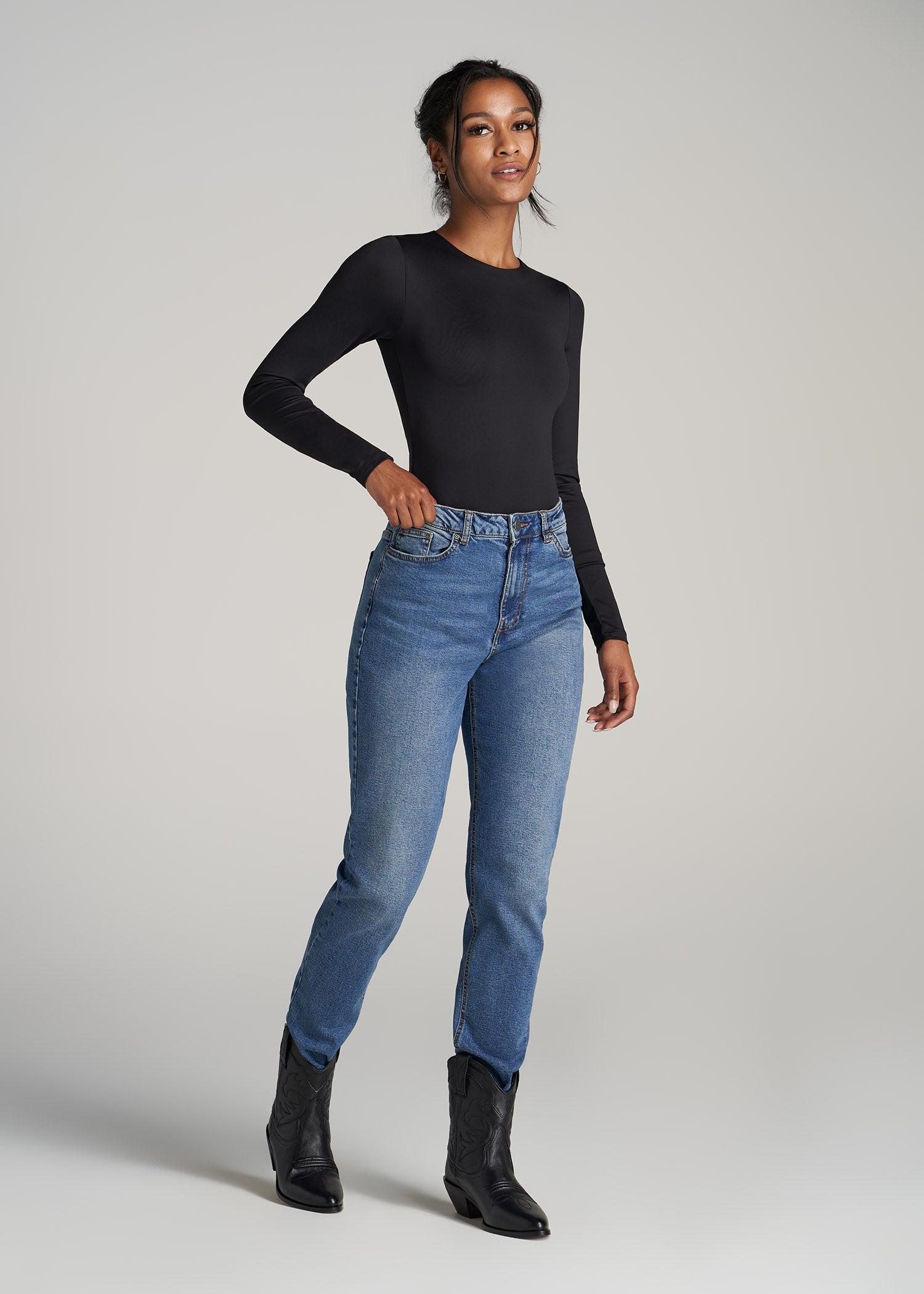 Long Sleeve Bodysuit for Tall Women in Black Product Image