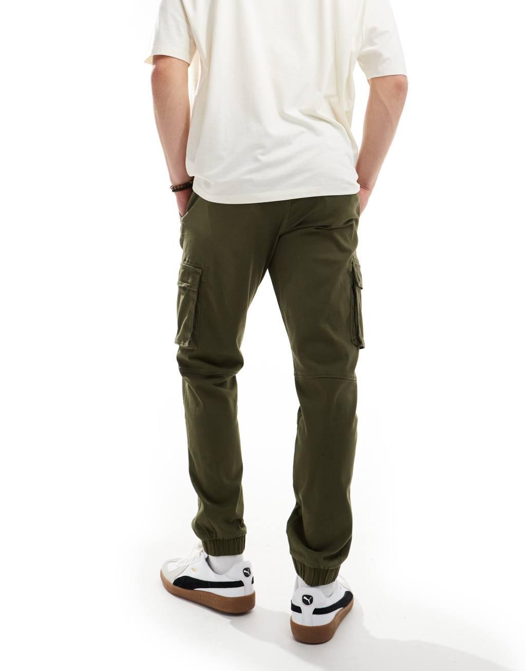 ONLY & SONS tapered fit cargo pants with cuffed bottom in khaki     Product Image