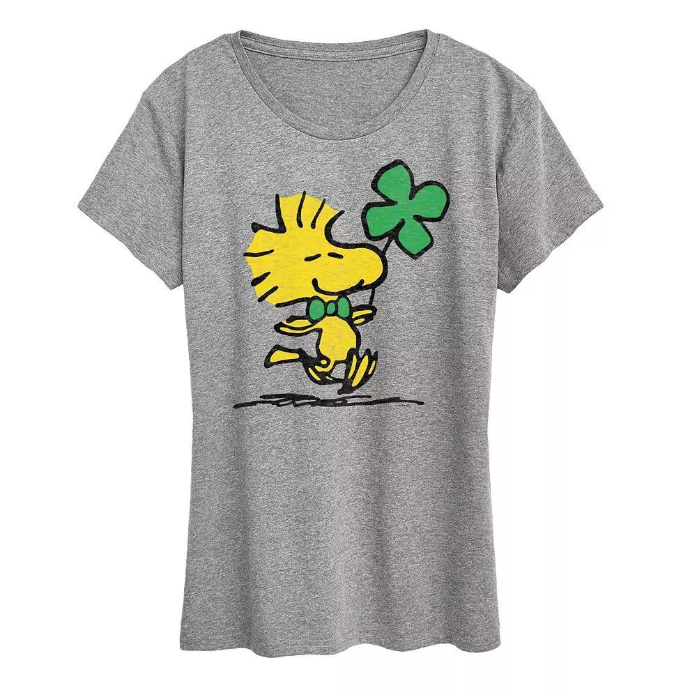 Women's Peanuts Woodstock Clover Graphic Tee, Size: Medium, Grey Green Product Image