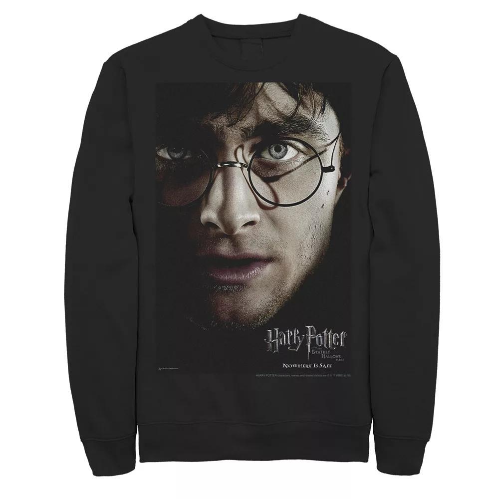 Men's Harry Potter Deathly Hallows Harry Character Poster Fleece Graphic Pullover, Size: XL, Black Product Image