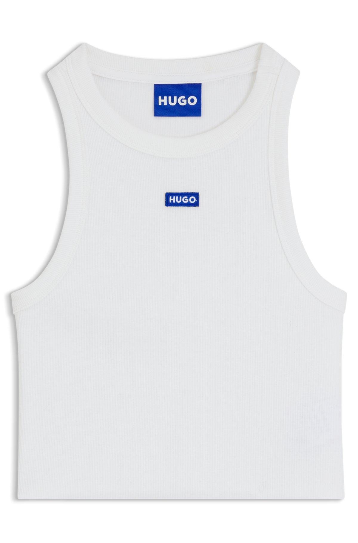 Tank top in ribbed stretch cotton with logo badge Product Image