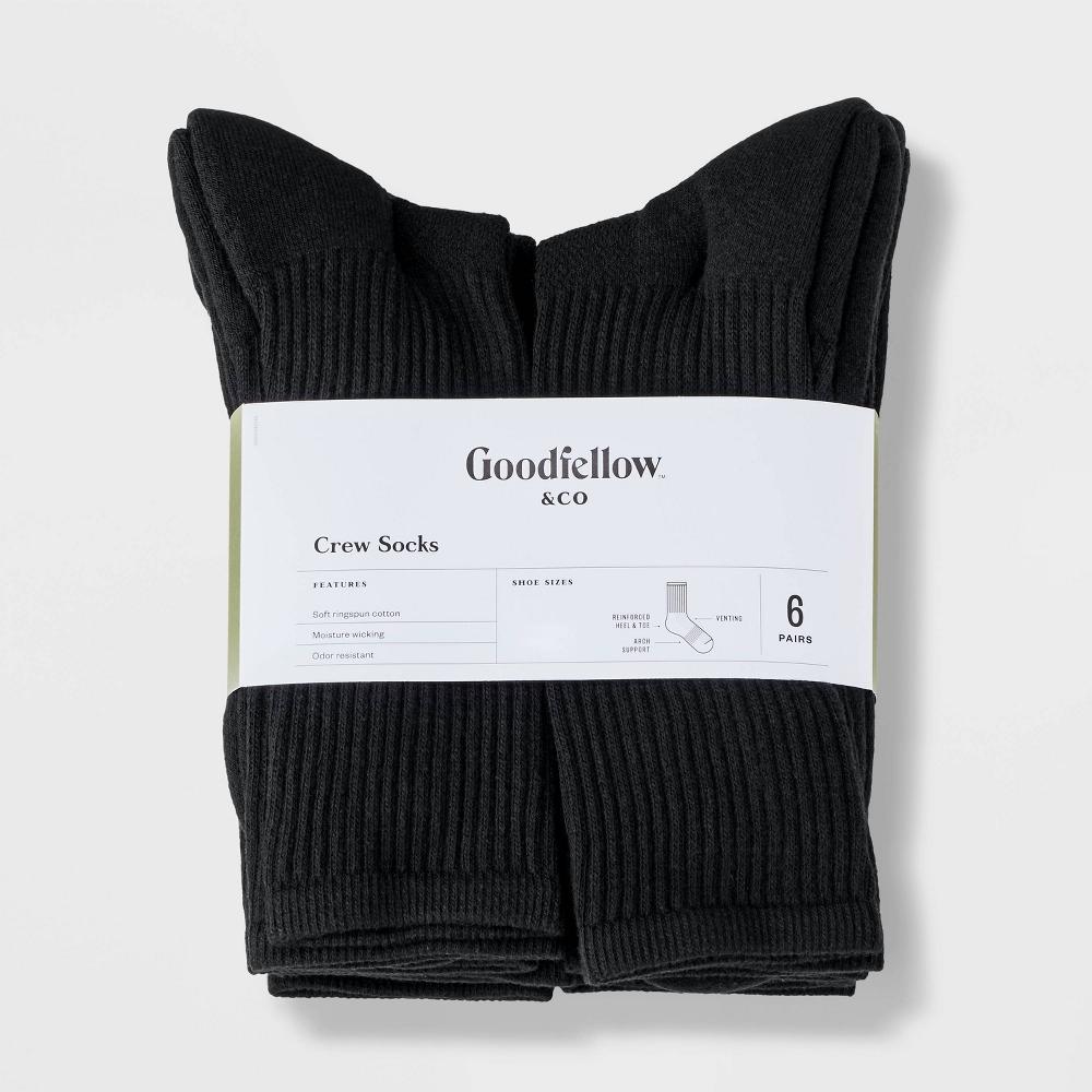 Men's Odor Resistant Crew Socks 6pk - Goodfellow & Co™ 6-12: Arch Support, Reinforced Heel & Toe Product Image