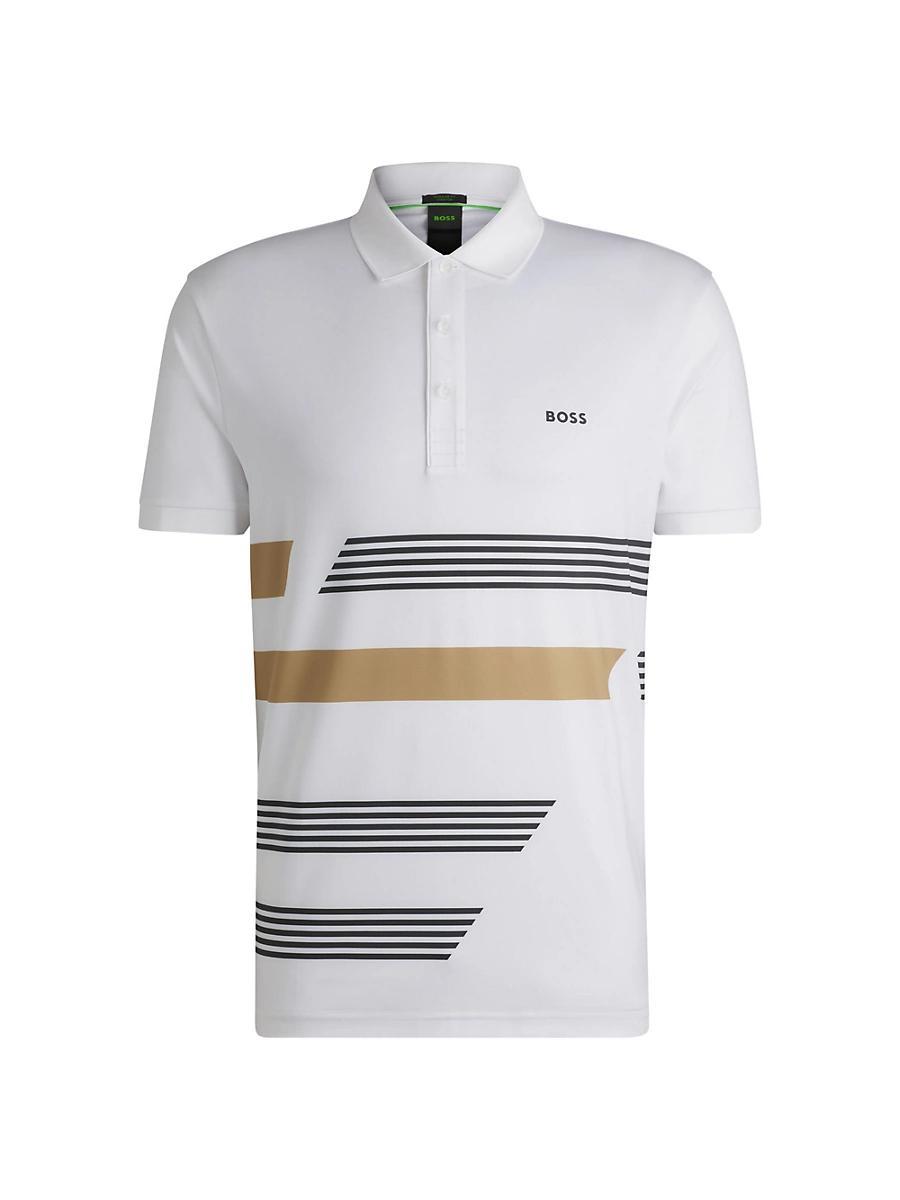 Mens Paddy Stretch Jersey Polo Shirt with Stripe Print Product Image