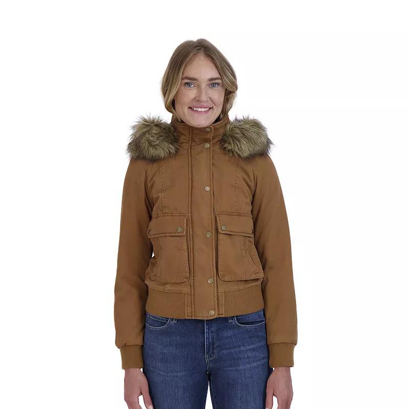 Juniors' Sebby Faux-Fur Hood Bomber Parka, Women's, Size: Large, Grey Product Image