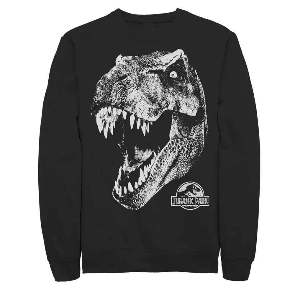 Men's Jurassic Park T-Rex White Head Roaring Fleece Graphic Pullover, Size: Medium, Grey Heather Product Image