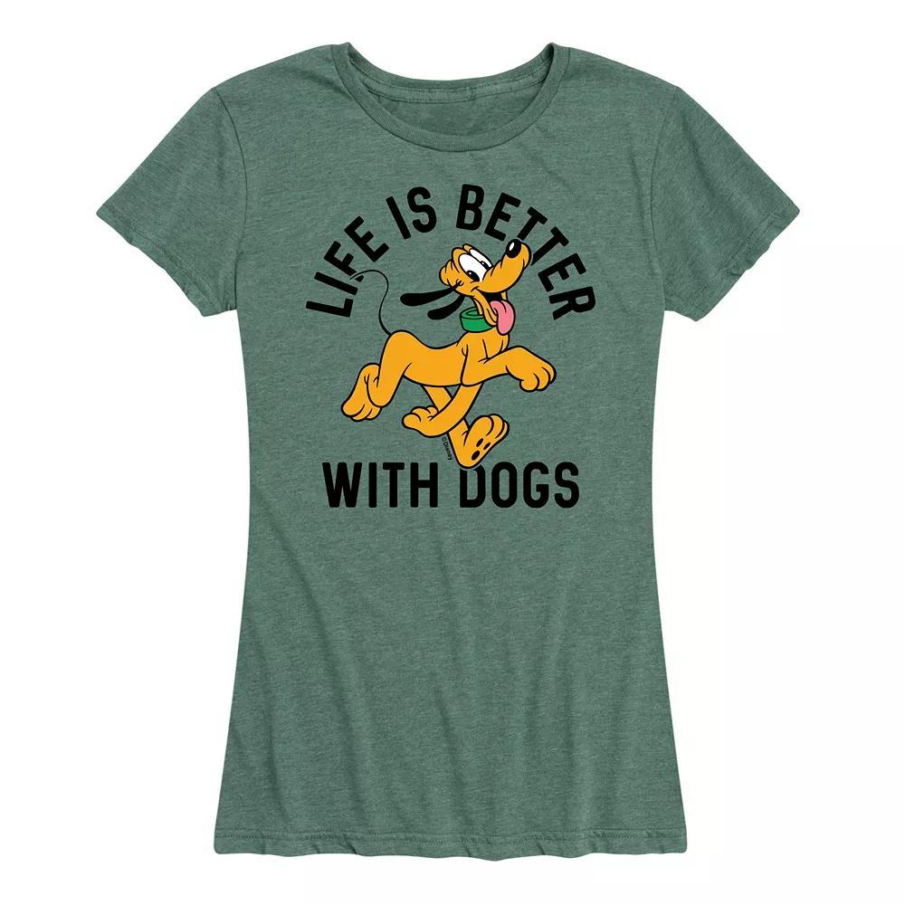Disneys Pluto Womens Life Is Better With Dogs Graphic Tee Grey Green Product Image