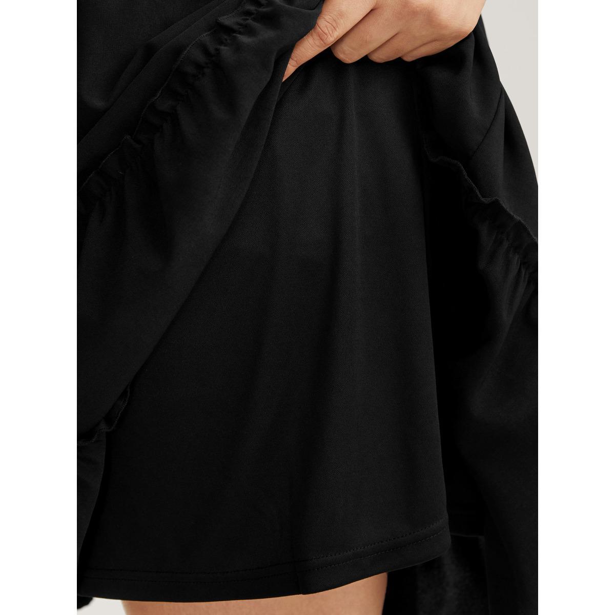 Plus Size Tiered Waist-Tie A-Line Midi Skirt Women Black No stretch Side seam pocket Everyday-Casual Skirts BloomChic 30/6X Product Image