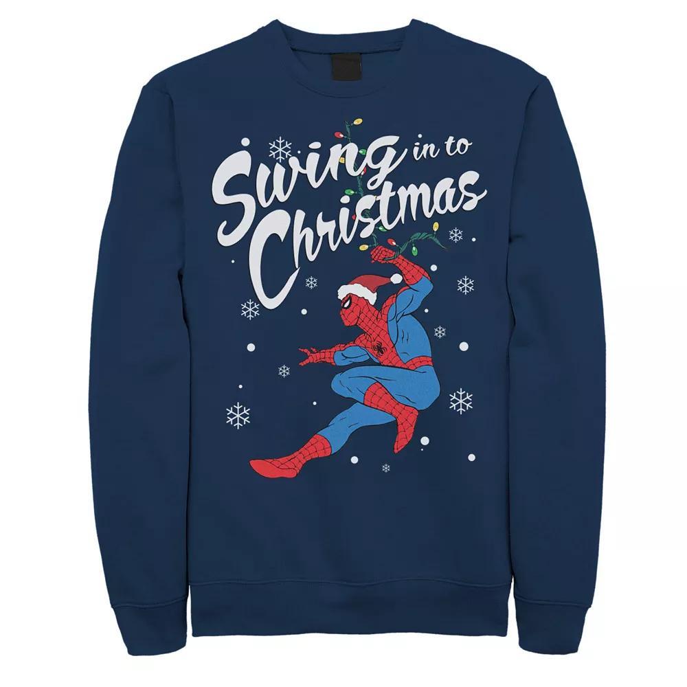 Men's Marvel Spider-Man Swing In To Christmas Sweatshirt, Size: Medium, Blue Product Image