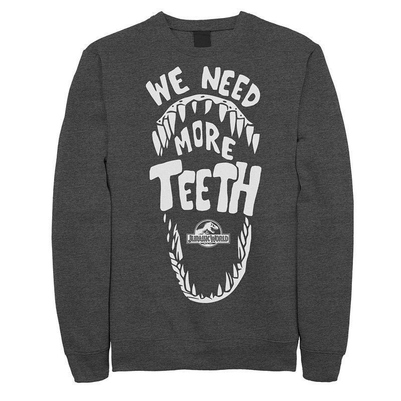 Men's Jurassic World We Need More Teeth Fleece Graphic Pullover, Size: XL, Grey Heather Product Image