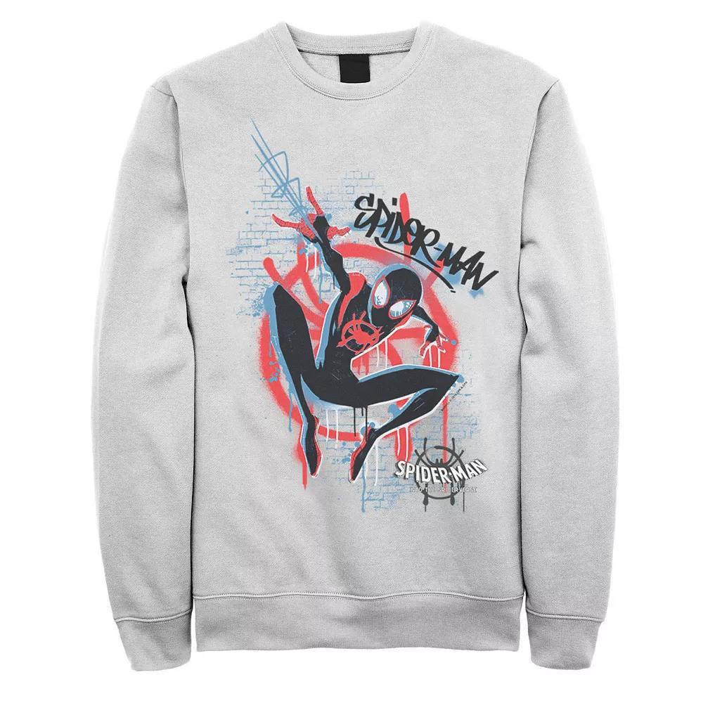 Men's Marvel Spiderverse Blue Red Brick Graffiti Graphic Fleece Pullover, Size: XXL, White Product Image