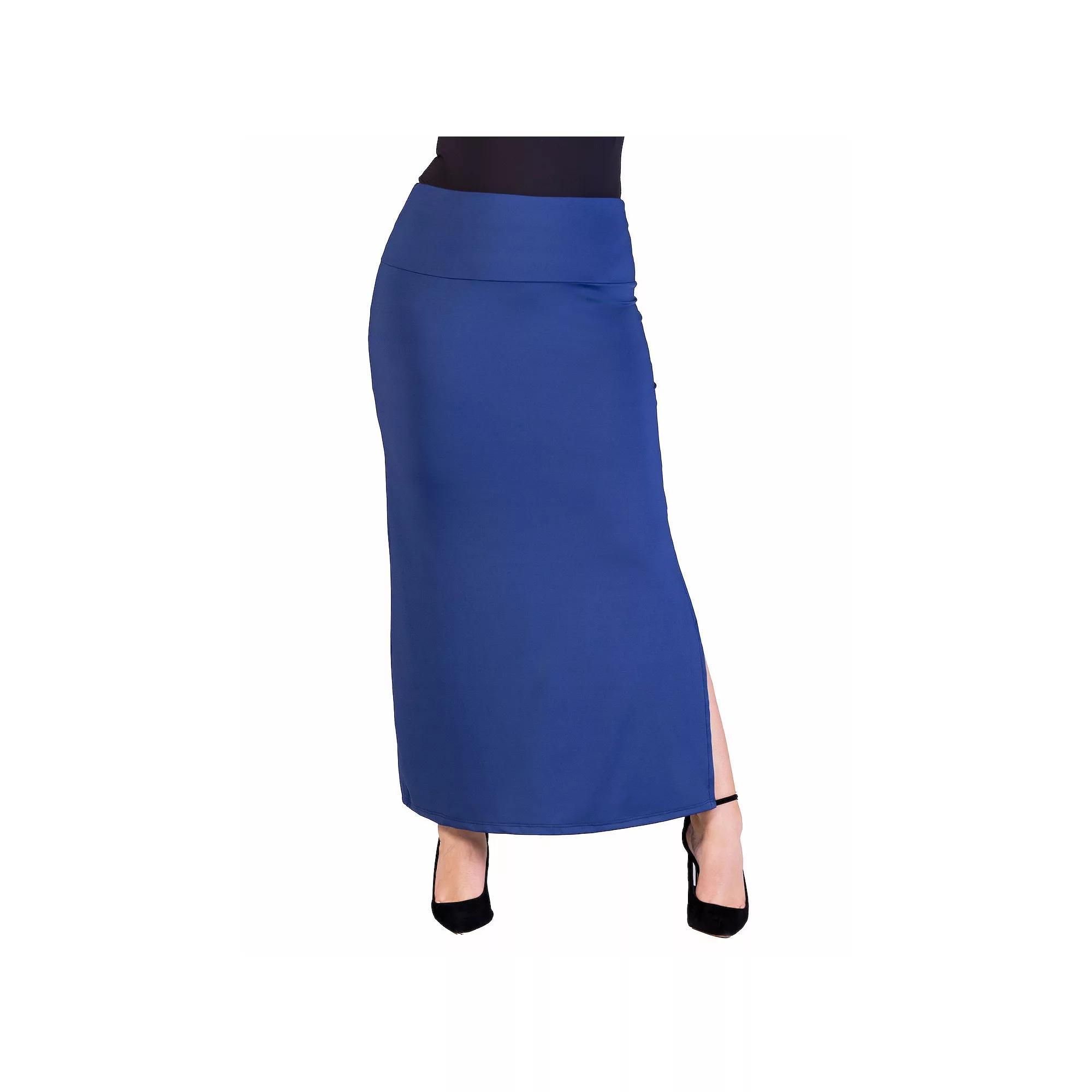 Plus Size 24Seven Comfort Apparel Versatile Side Slit Elastic Waist Maxi Skirt, Women's, Size: 1XL, Red Product Image