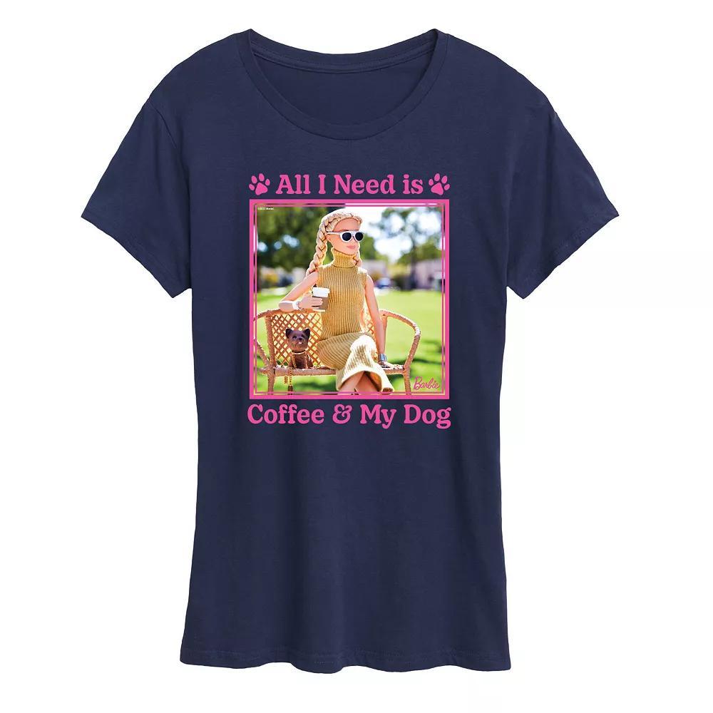 Womens Barbie All I Need Is Coffee & My Dog Graphic Tee, Girls Blue Product Image