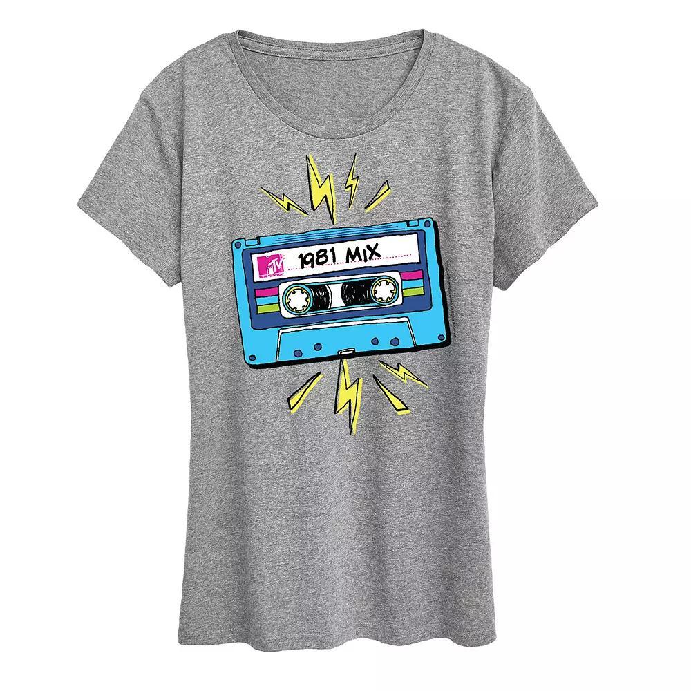 Plus MTV Cassette Graphic Tee, Womens Grey Gray Product Image