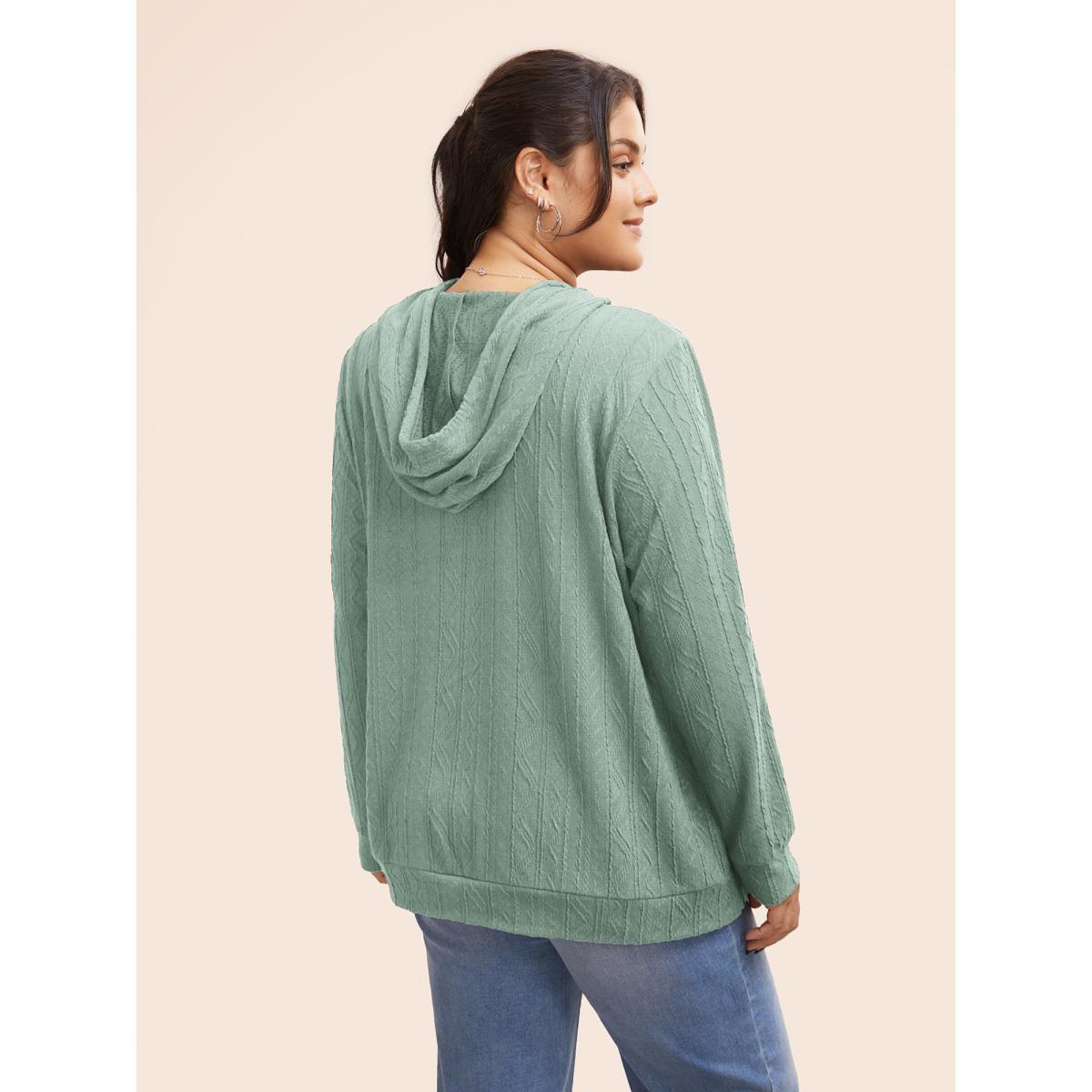Plus Size Plain Textured Hooded Drawstring Sweatshirt Women Turquoise Casual Elastic cuffs Hooded Everyday Sweatshirts BloomChic 26/4X Product Image