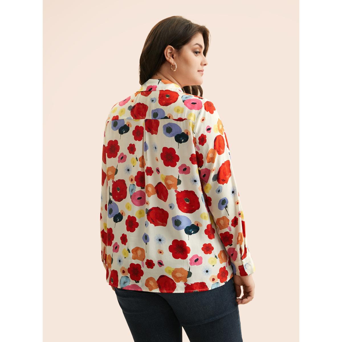 Plus Size Multicolor Contrast Floral Shirt Collar Blouse Women Elegant Long Sleeve Shirt collar Everyday Blouses BloomChic 26/4X Product Image
