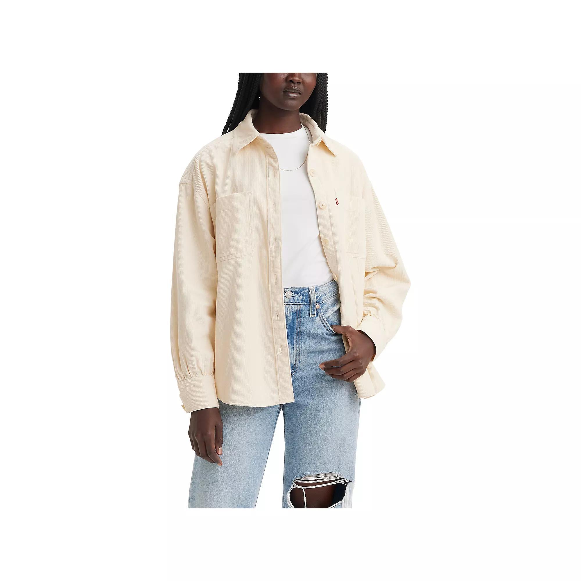 Levis Womens Long Sleeve Orion Corduroy Button-Down Shirt - White Swan L Product Image