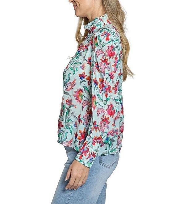 APNY Woven Floral Print Mock Neck Long Sleeve Blouse Product Image