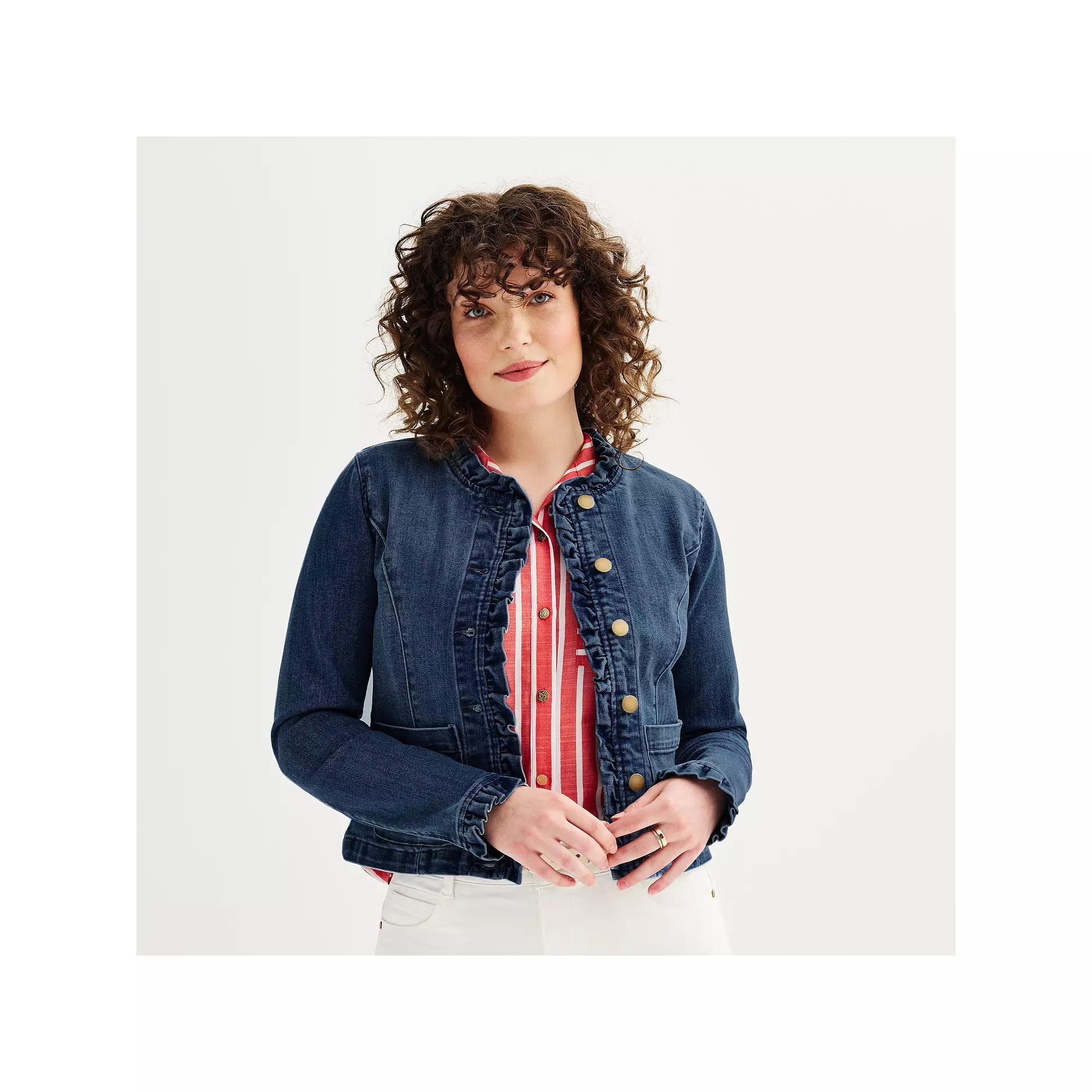 Women's Draper James Ruffle Denim Jacket, Size: XS, Dark Blue Product Image