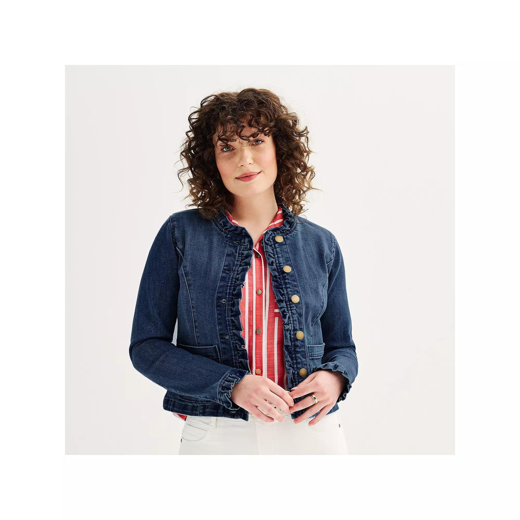 Women's Draper James Ruffle Denim Jacket, Size: XS, Dark Blue Product Image