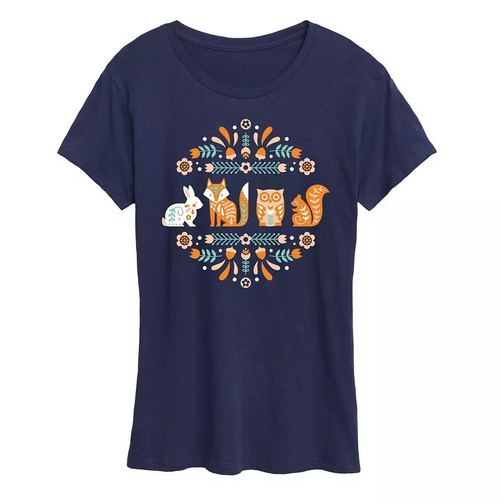Womens Scandinavian Woodland Creatures Graphic Tee Grey Blue Product Image
