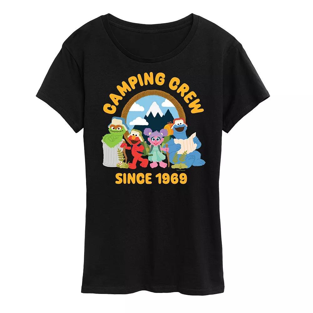 Womens Sesame Street Camping Crew 1969 Graphic Tee Grey Green Product Image