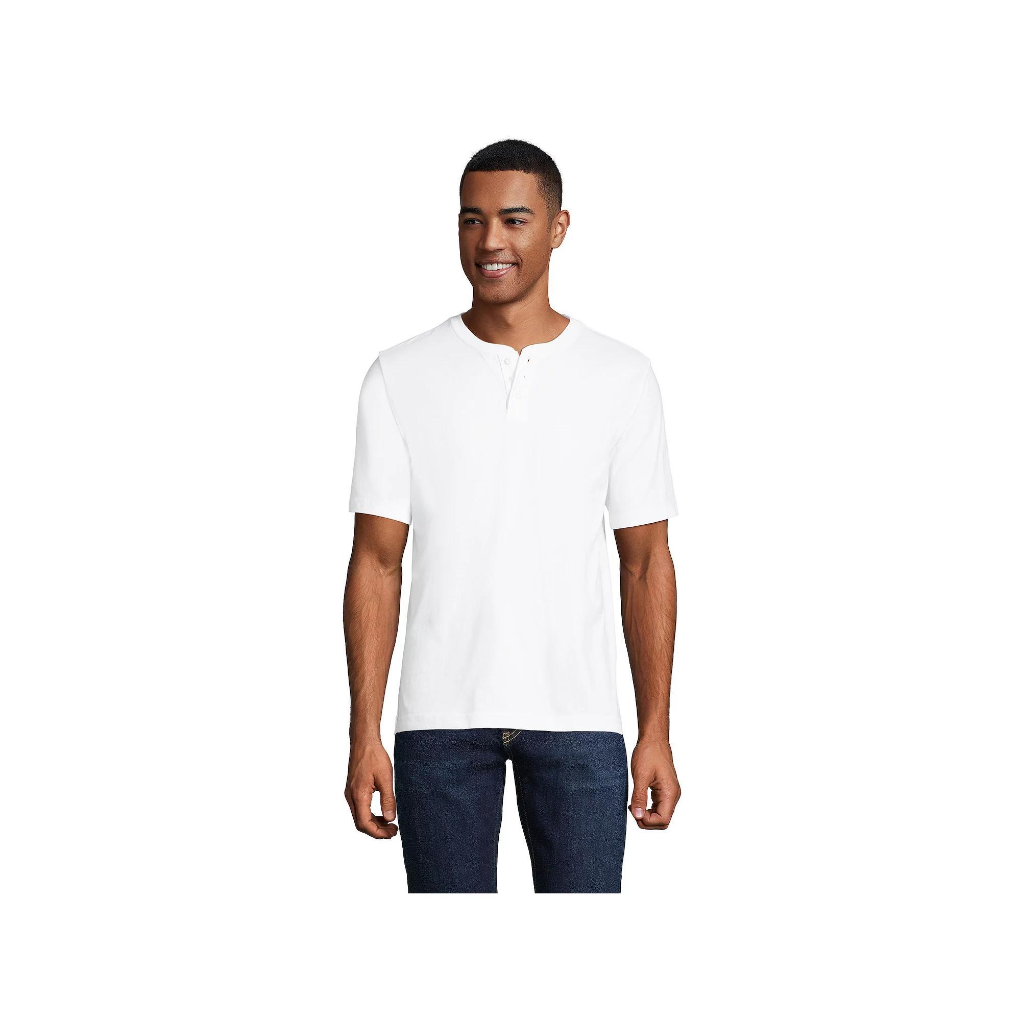 Big & Tall Lands' End Short Sleeve Super-T Henley, Men's, Size: 4XB, White Product Image