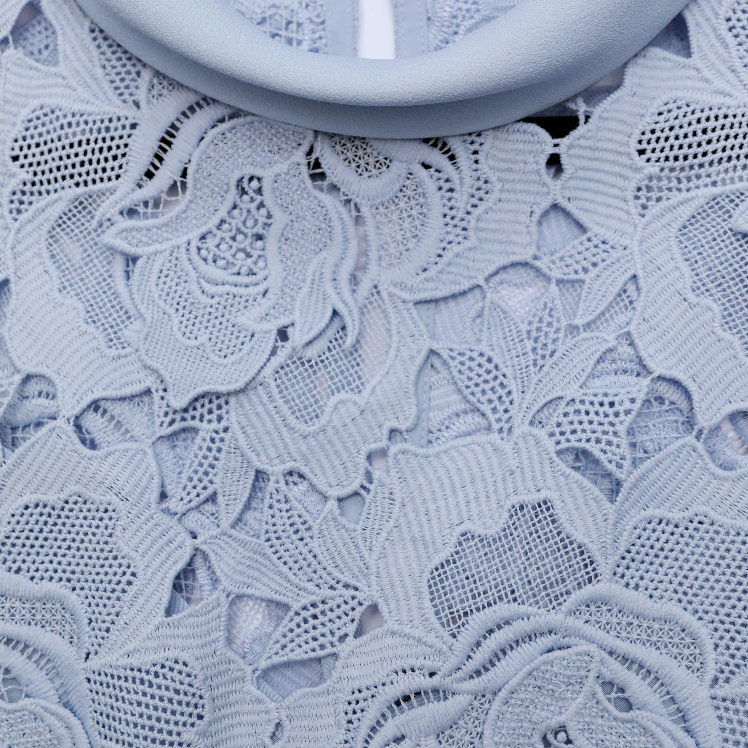 Blue Flower Lace Contrast Collar Midi Dress Product Image