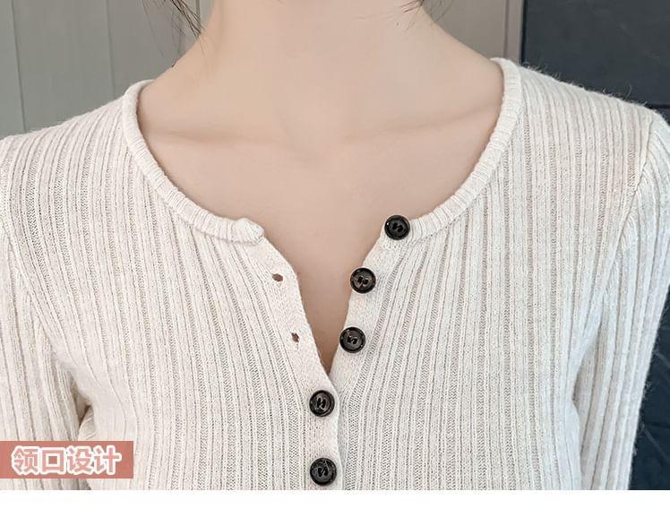 Long-Sleeve Crew Neck Plain Buttoned Maxi Sheath Dress Product Image