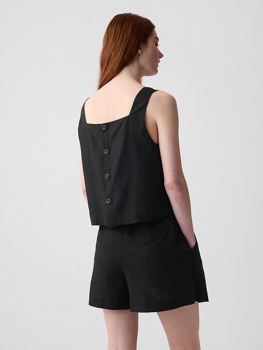 Linen-Blend Button-Back Cropped Tank Top Product Image