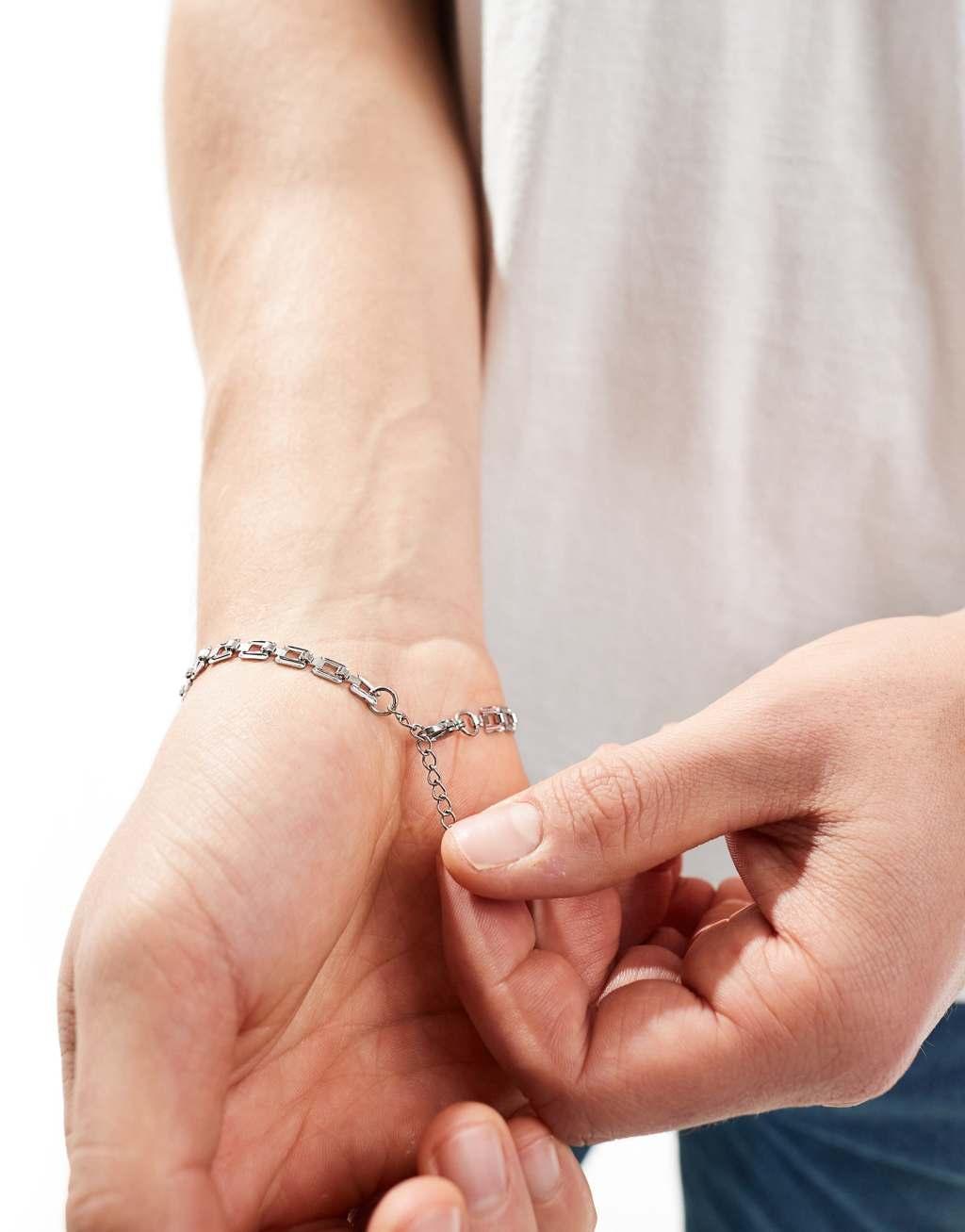 ASOS DESIGN waterproof stainless steel square chain bracelet in silver tone Product Image