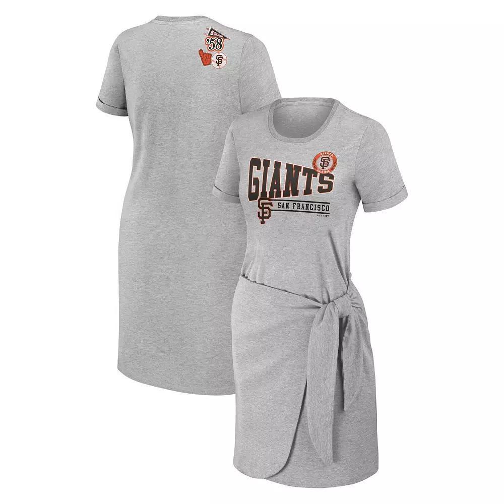 Women's WEAR by Erin Andrews Heather Gray San Francisco Giants Knotted T-Shirt Dress, Size: Medium, Grey Product Image