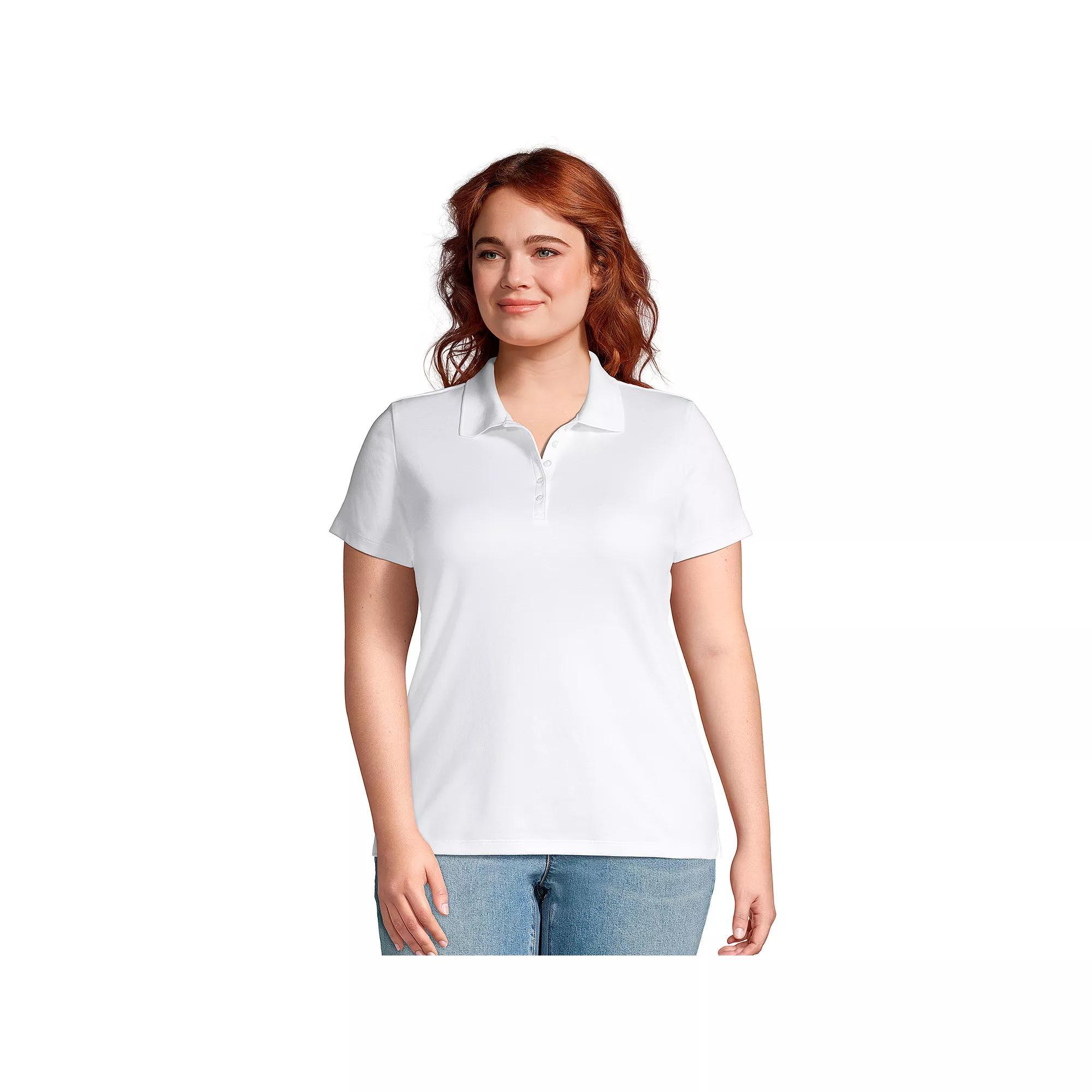 Plus Size Lands' End Supima Cotton Polo Shirt, Women's, Size: 1XL, Black Product Image