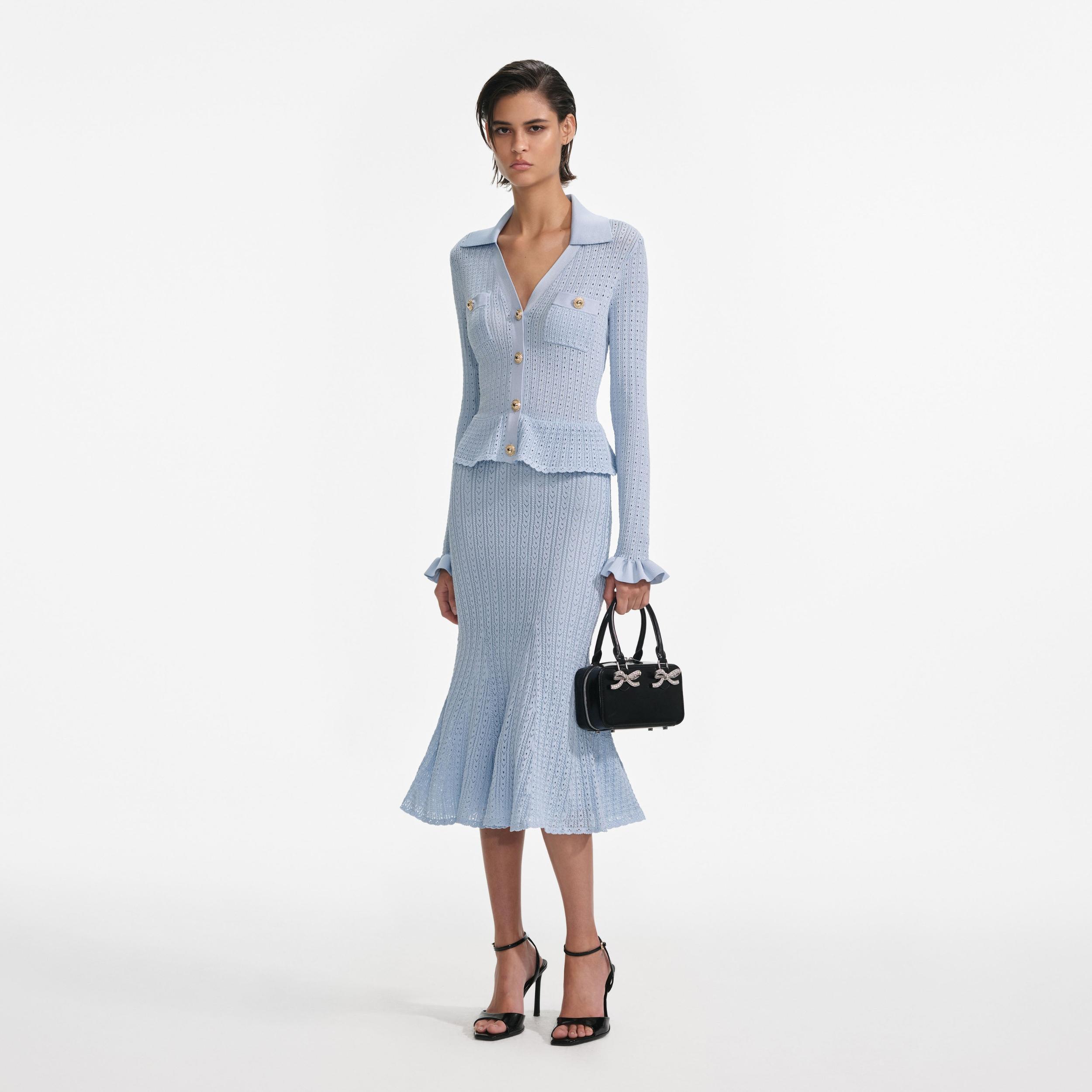 Blue Peplum Knit Midi Dress Product Image