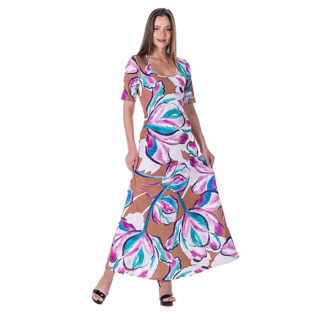 Women's 24Seven Comfort Apparel Elbow Sleeve Casual A Line Maxi Dress, Size: Small, Pink Team Product Image